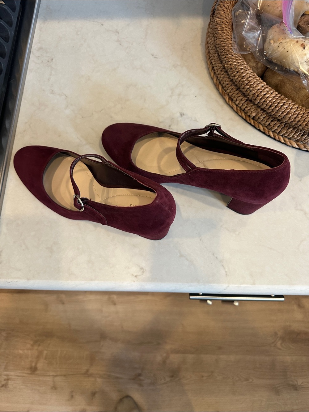 Women's Burgundy Suede Mary Jane Block Heel Pumps